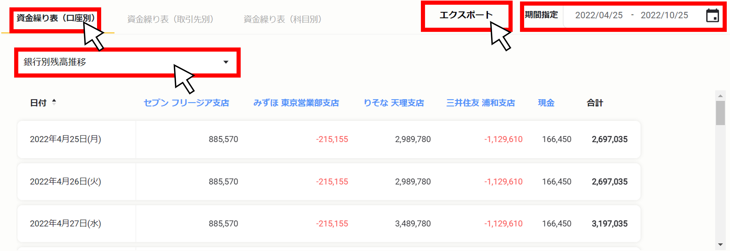 口座別日次資金繰り表をエクスポートする（csv）・銀行別残高推移２.png