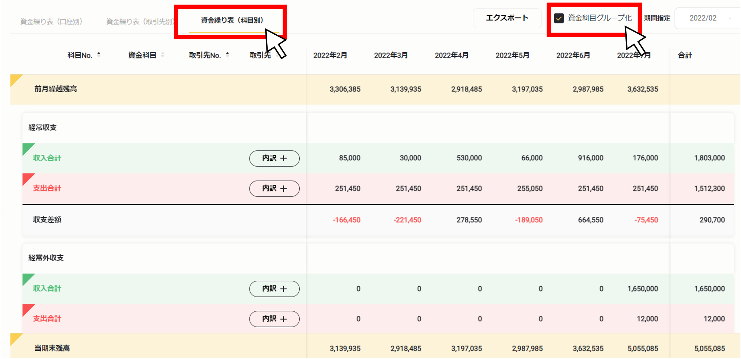 レポート・月次資金繰り表（科目グループ化）２.png